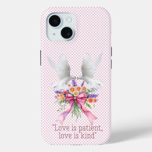 Coques Case-Mate iPhone Colombes blanches et nœud floral rose point tendan (Verso)