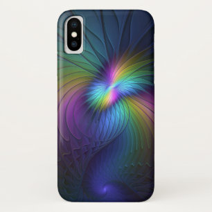 Coque iPhone X Coloré Avec Bleu Moderne Art Fractal Abstrait