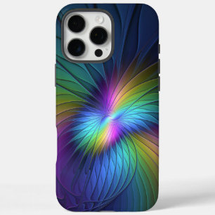 Coque iPhone 16 Pro Max Coloré Avec Bleu Moderne Art Fractal Abstrait