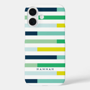 Coque Pour iPhone 16 Coloré Bandes Bleu Vert Turquoise Modernes