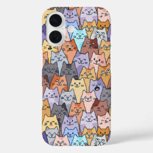 Coque Pour iPhone 16 Coloré Cute Chat Crowd Motif Whimsical Chat Visage