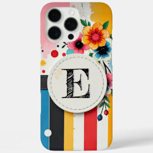 Coque iPhone 16 Pro Max Coloré Floral Design Cercle Frame Chic Monogramme