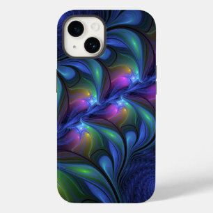 Coque Case-Mate iPhone Coloré Lumineux Abstrait Bleu rose Vert Fractal