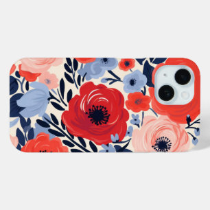 Coque Case-Mate iPhone Coloré moderne Rouge Blanc Bleu Aquarelle Floral