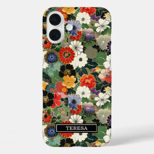 Coque Pour iPhone 16 Plus Coloré motif floral japonais monogrammé