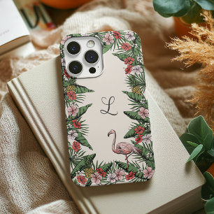 Coque iPhone 16 Pro Coloré Tropical Floral Flamant rose rose & Hibiscu