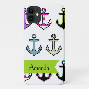 Coque Case-Mate Pour iPhone Colorful Anchors, Pattern Of Anchors, Your Name