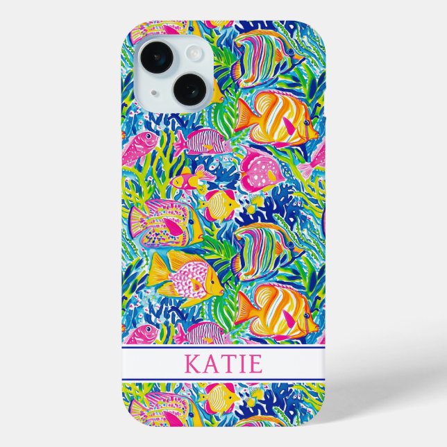 Coques Case-Mate iPhone Colorful Fish Monogrammed (Verso)