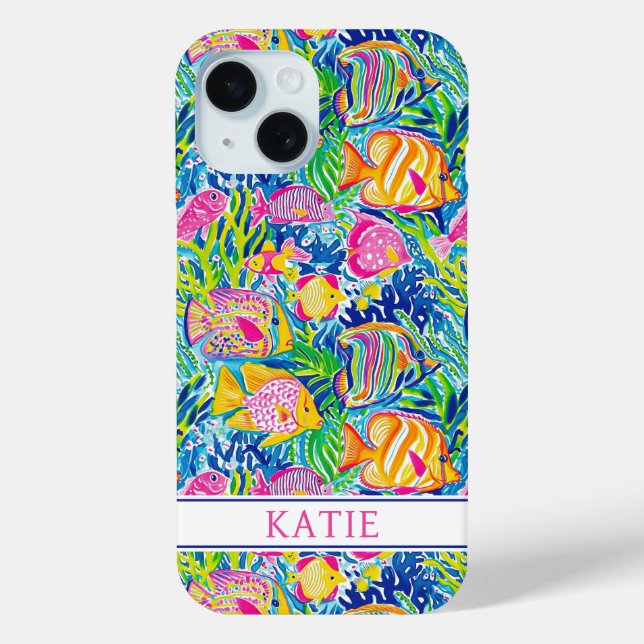 Coques Case-Mate iPhone Colorful Fish Monogrammed (Verso)