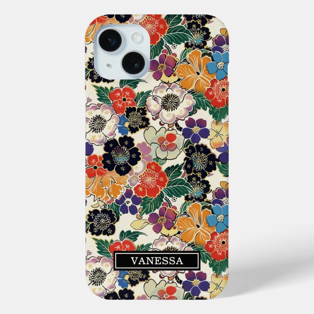 Coques Case-Mate iPhone Colorful Japanese Flowers Monogrammed (Verso)