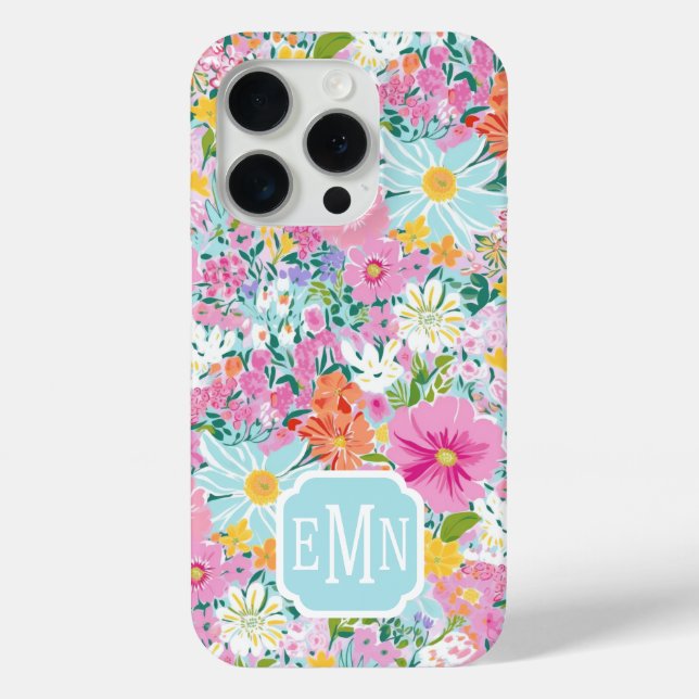 Coques Case-Mate iPhone Colorful Pink Garden Monogrammed (Verso)