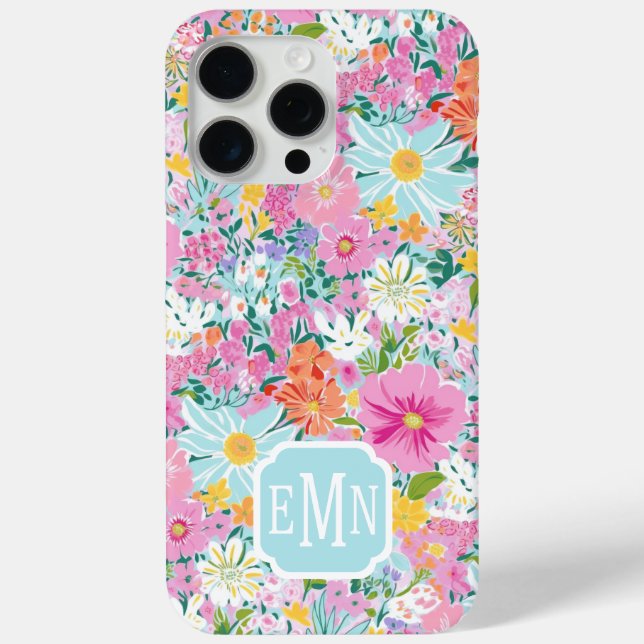 Coques Case-Mate iPhone Colorful Pink Garden Monogrammed (Verso)