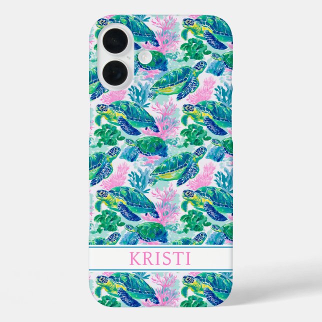 Coques Case-Mate iPhone Colorful Sea Turtles Monogrammed (Verso)