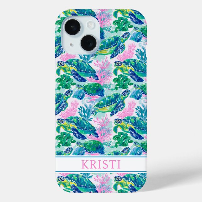 Coques Case-Mate iPhone Colorful Sea Turtles Monogrammed (Verso)
