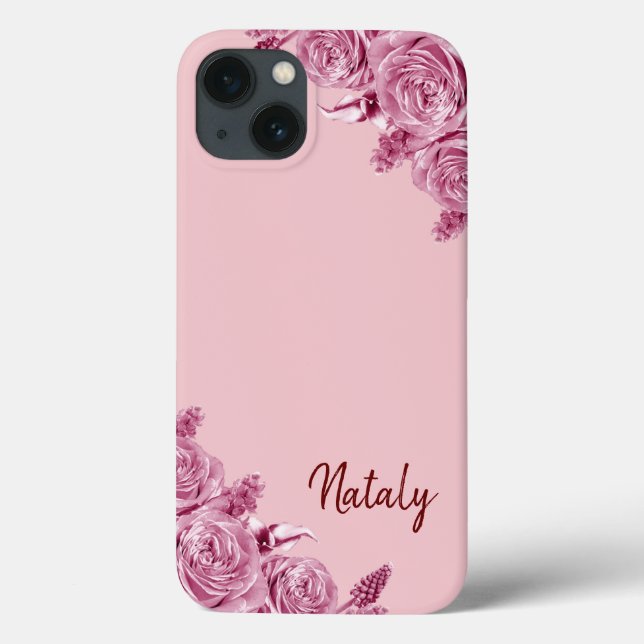 Coques Case-Mate iPhone Composition de fleurs roses avec nom (Verso)