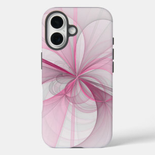 Coque Pour iPhone 16 Conception Abstraite de fractal rose pâle moderne