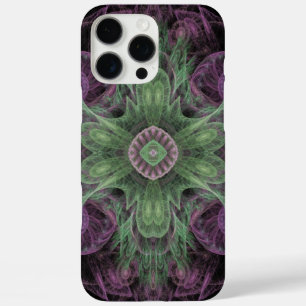 Coque iPhone 16 Pro Max Conception Abstraite fractale violet et verte