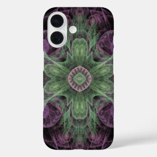 Coque Pour iPhone 16 Conception Abstraite fractale violet et verte