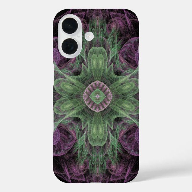 Coques Case-Mate iPhone Conception Abstraite fractale violet et verte (Verso)