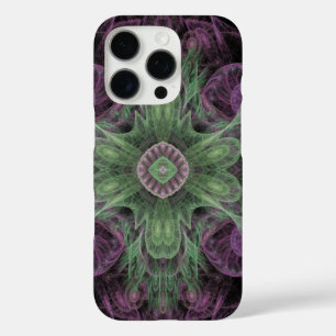 Coque iPhone 16 Pro Conception Abstraite fractale violet et verte