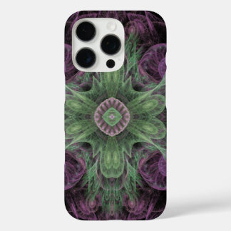 Coque iPhone 16 Pro Conception Abstraite fractale violet et verte