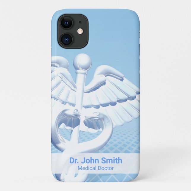 Coques Case-Mate iPhone Conception bleue de Caduceus 3D blanc Médicale (Dos)