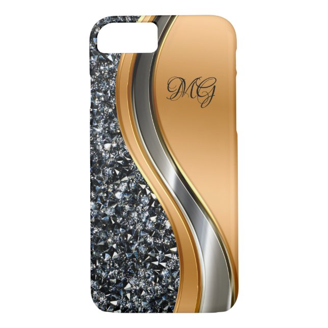 Coques Case-Mate iPhone Conception chique de monogramme de bijou de Faux (Dos)