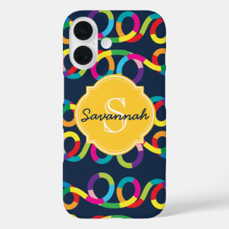 Coques iPhone 16 Conception de boucle colorée moderne Nom du monogr