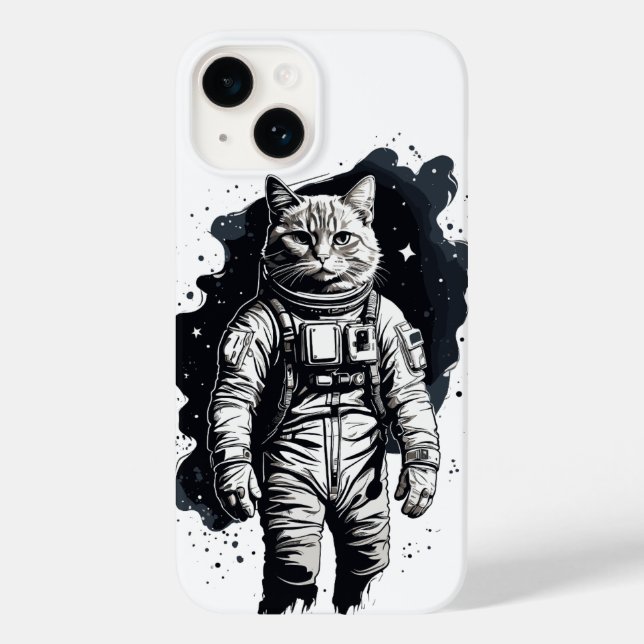 Coques Case-Mate iPhone Conception de chat par astronaute d'encre noire (Verso)