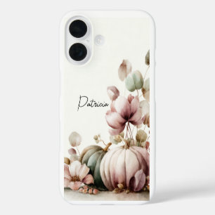 Coque Pour iPhone 16 Conception de citrouille et de fleurs colorée pers