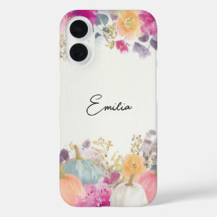 Coque Pour iPhone 16 Conception de citrouille et de fleurs colorée pers