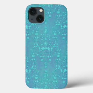 Etui iPhone 13 Conception de damas floral bleu sarcelle