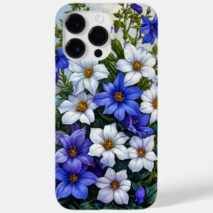 Coque Case-Mate iPhone Conception de fleurs botaniques bleues élégantes,