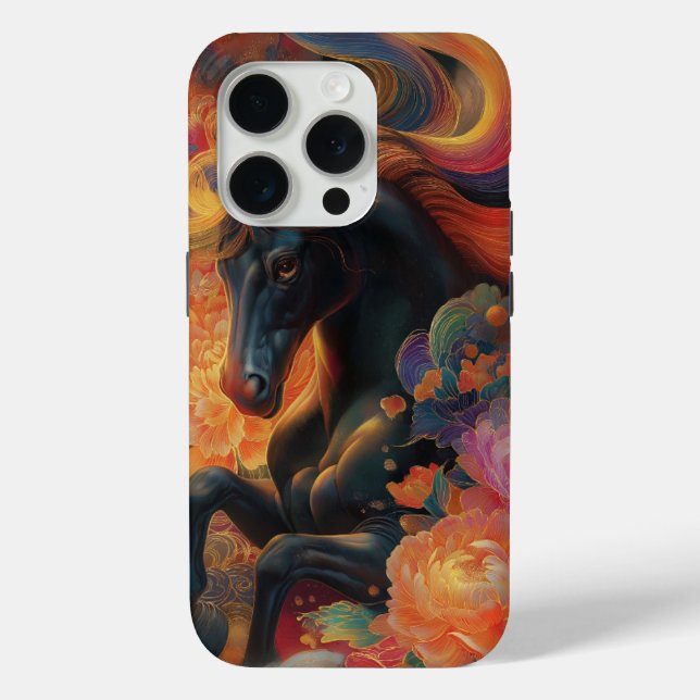 Coques Case-Mate iPhone Conception de l'art floral étalon noir (Verso)