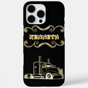 Coque iPhone 16 Pro Max Conception de l'Art numérique de semi-camion d'or