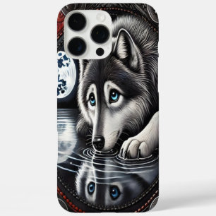Coque iPhone 16 Pro Max Conception de loup blanc réfléchissant