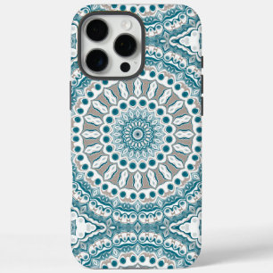 Coque iPhone 16 Pro Max Conception de mandala moderne sarcelle et chamois