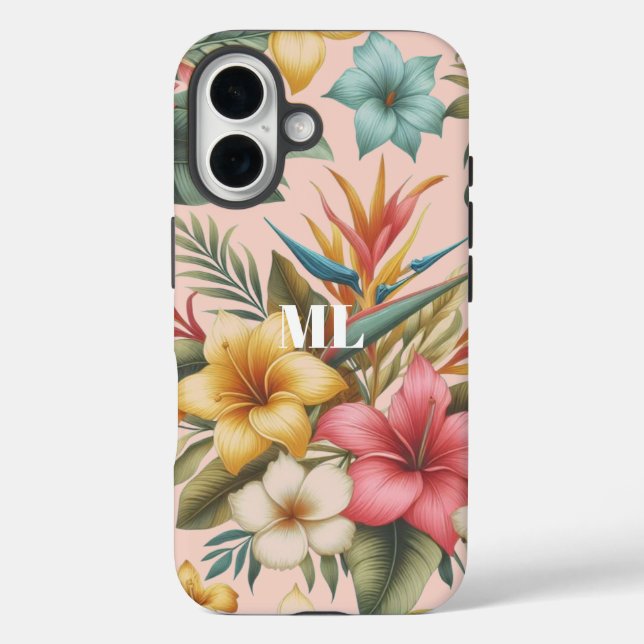 Coques Case-Mate iPhone Conception de monogramme de fleurs tropicales d'îl (Verso)