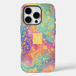 Coque iPhone 16 Pro Conception de monogramme floral abstrait moderne p