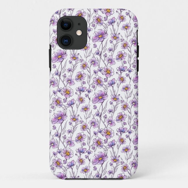 Coques Case-Mate iPhone Conception de motif botanique de fleur sauvage vio (Dos)