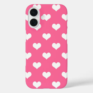 Coque Pour iPhone 16 Conception de motif de cœur d'amour blanc rose
