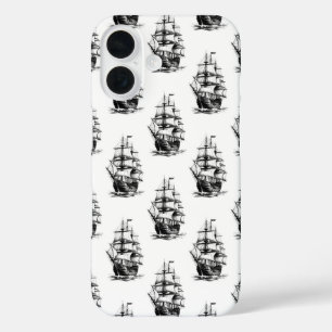 Coque Pour iPhone 16 Conception de motif de navire à voile vintage