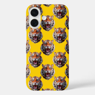 Coque Pour iPhone 16 Conception de motif de tête de tigre jaune