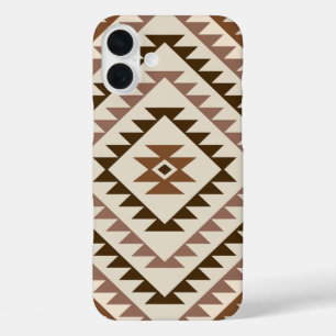 Coque Pour iPhone 16 Plus Conception de motif diamant aztèque Brun+Crème