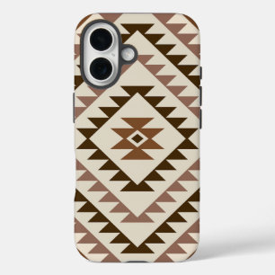 Coque Pour iPhone 16 Conception de motif diamant aztèque marron+crème