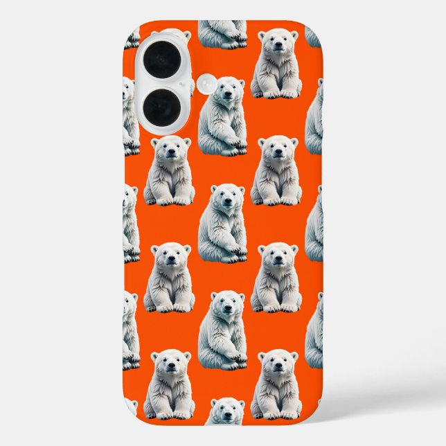 Coques Case-Mate iPhone Conception de motif d'ours polaire sur orange  (Verso)