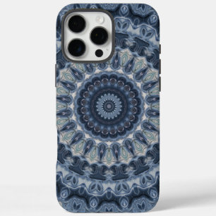 Coque iPhone 16 Pro Max Conception de motif mandala bleu et argenté