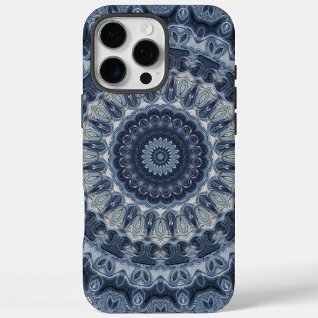 Coques Case-Mate iPhone Conception de motif mandala bleu et argenté (Verso)