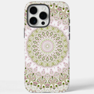 Coque iPhone 16 Pro Max Conception de motif mandala floral rose et vert