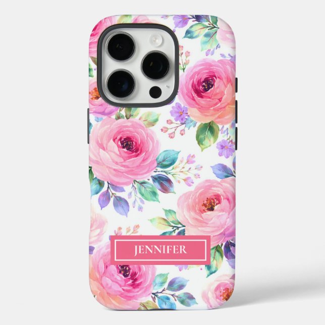 Coques Case-Mate iPhone Conception de nom personnalisé bohème florale leve (Verso)